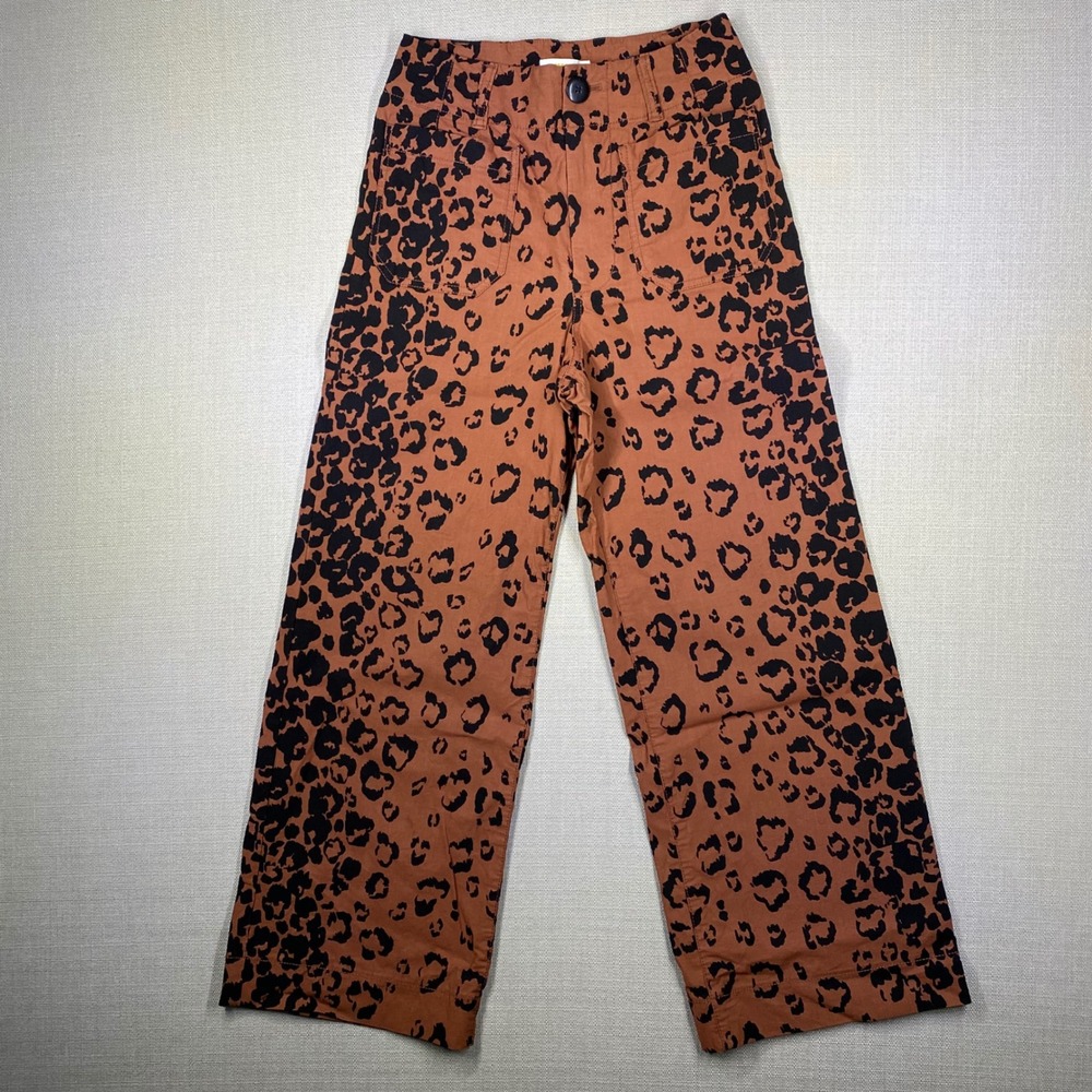 Maeve Anthropologie The Colette Leopard Print Wide Leg Cropped Pants Rust 24